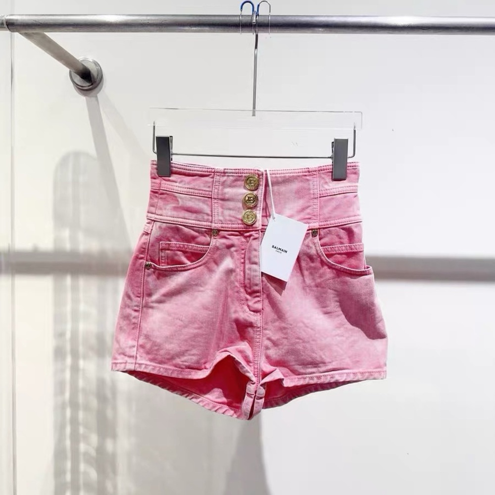🚩steal authentic Balmain Pink High-Waist Women's Shorts